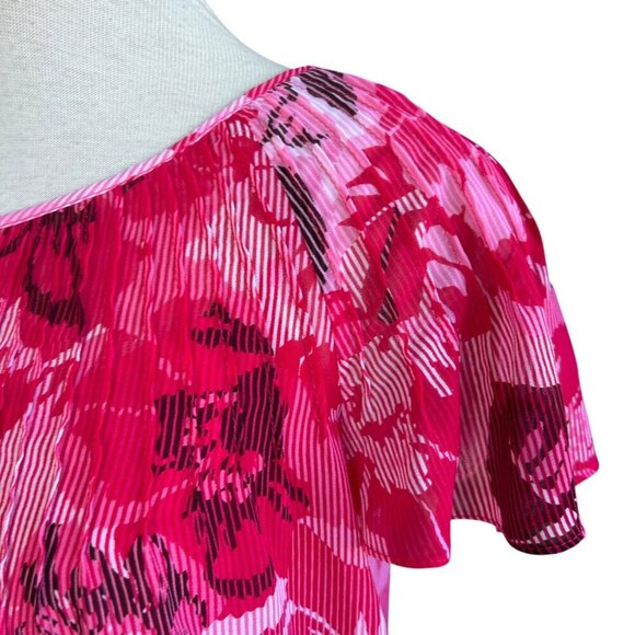 Pink Floral Babydoll Sheer Blouse with Camisole Size Small Elastic Waist - Picture 3 of 8